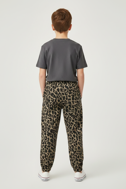 Pantalon Chino Léopard Coton Ample Garçon - Imprimé Molleton - vue 2