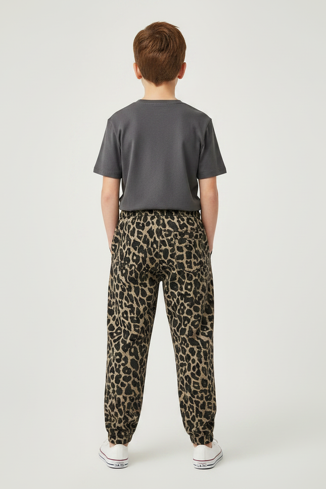 Pantalon Chino Léopard Coton Ample Garçon - Imprimé Molleton - vue 2