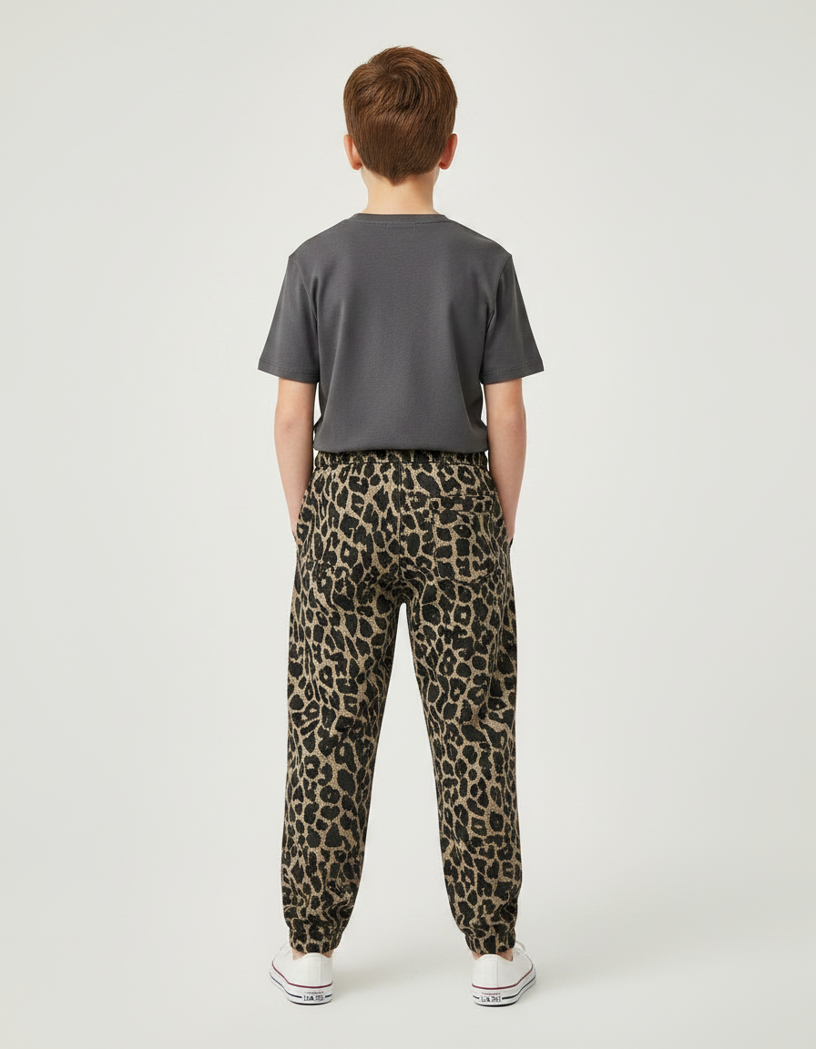 Pantalon Chino Léopard Coton Ample Garçon - Imprimé Molleton - vue 2