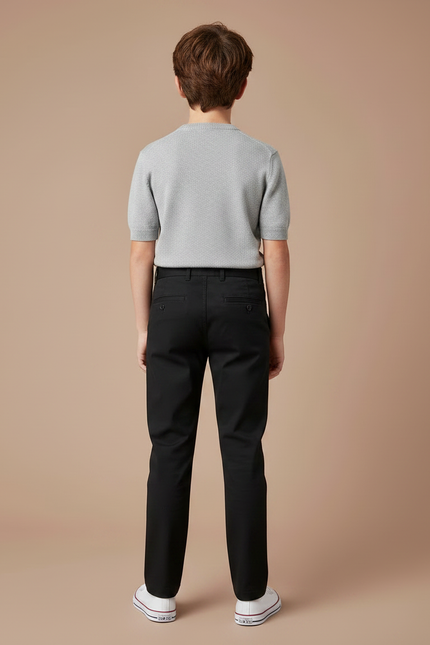 Pantalon Chino Noir Coton Droit Décontracté Garçon - vue 2