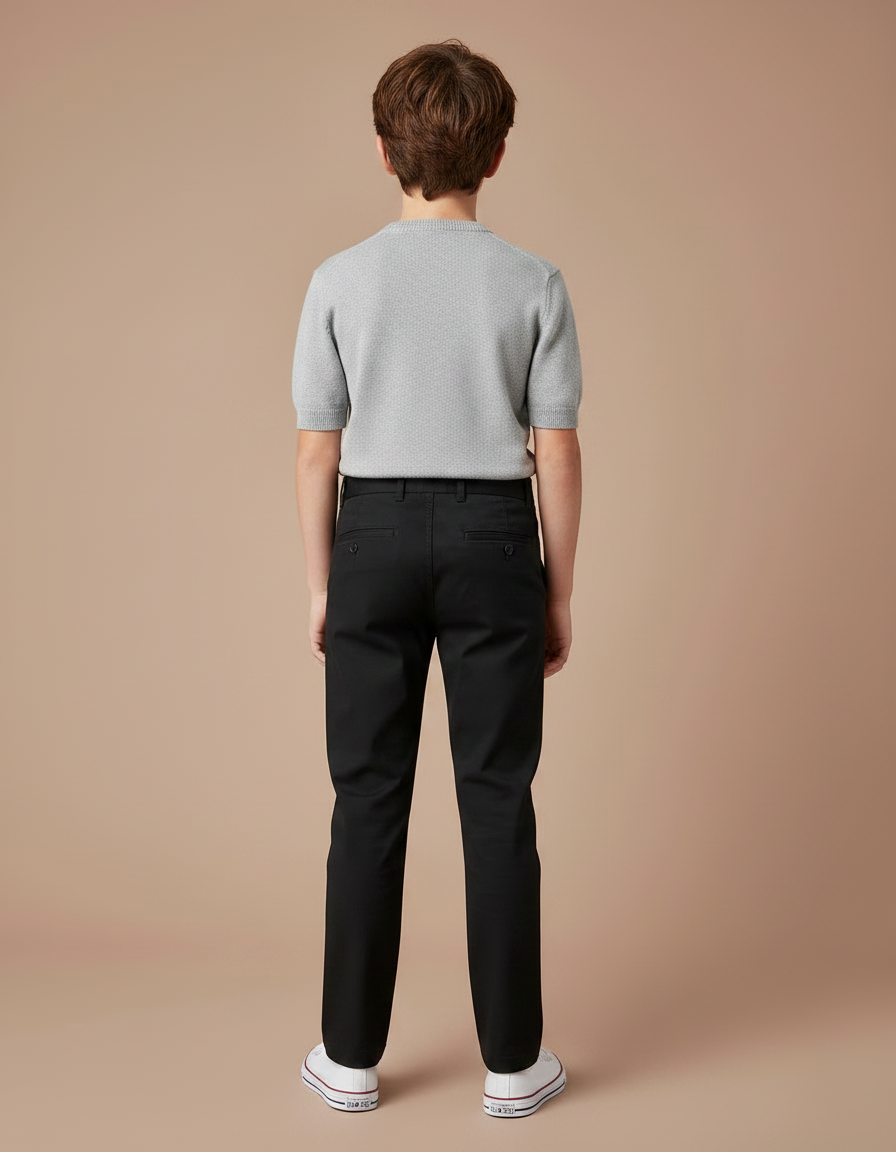 Pantalon Chino Noir Coton Droit Décontracté Garçon - vue 2