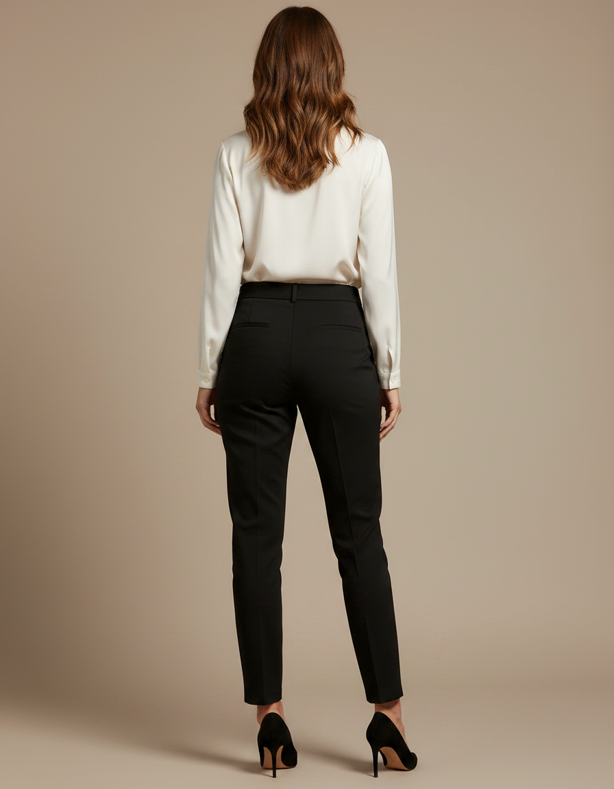 Pantalon Chino Noir Taille Haute Élégant Femme - Polyester - vue 2