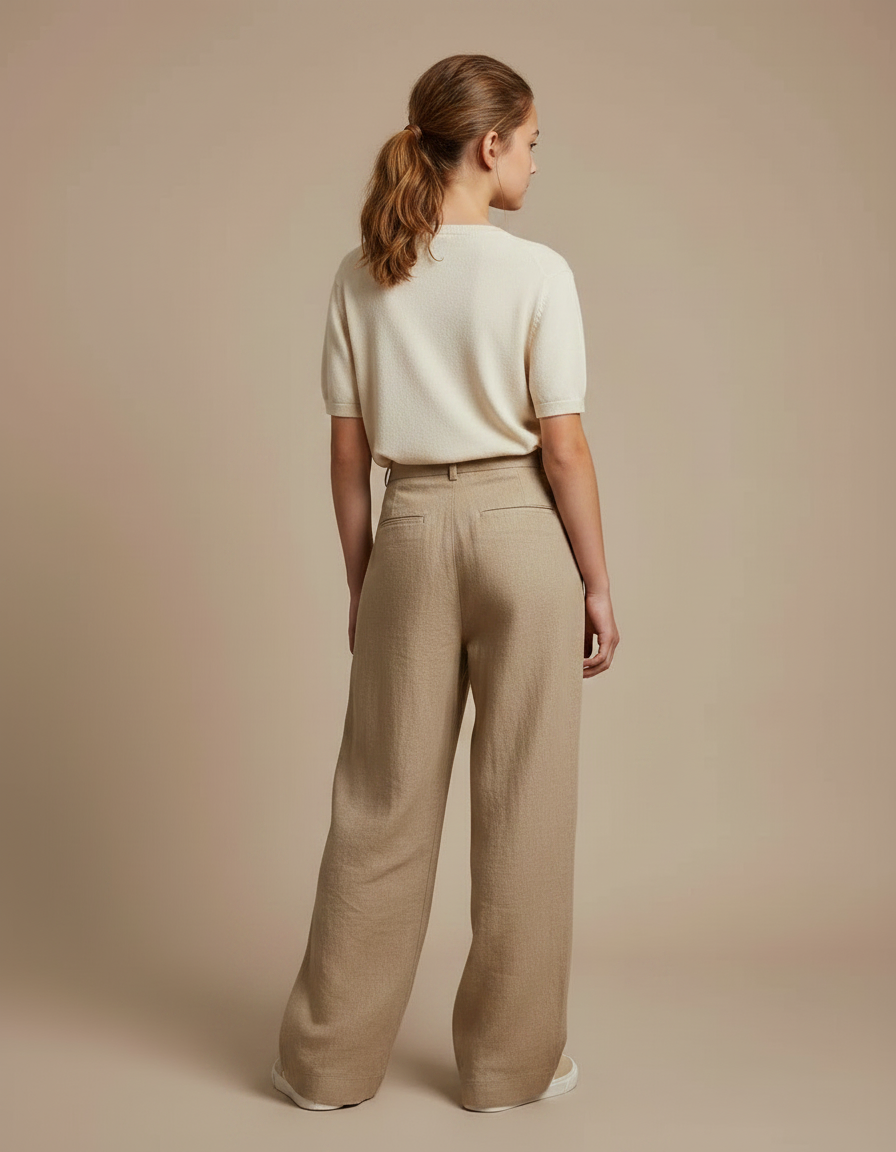Pantalon Chino Beige Ample Lin Décontracté Enfant - vue 2