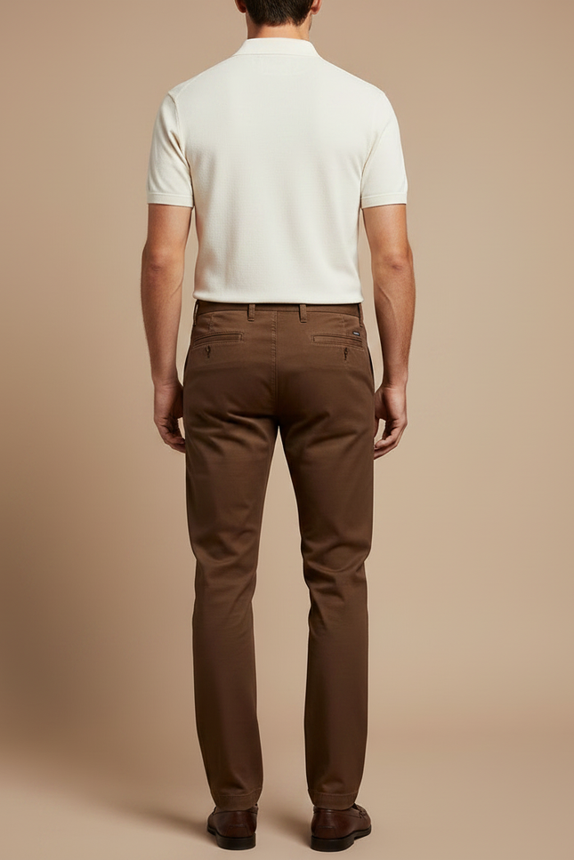 Pantalon Chino Marron Droit Coton Homme Décontracté - vue 2