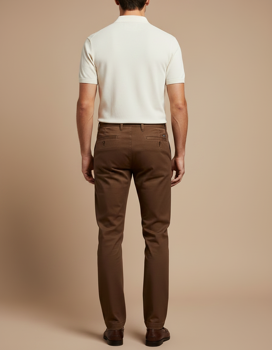 Pantalon Chino Marron Droit Coton Homme Décontracté - vue 2