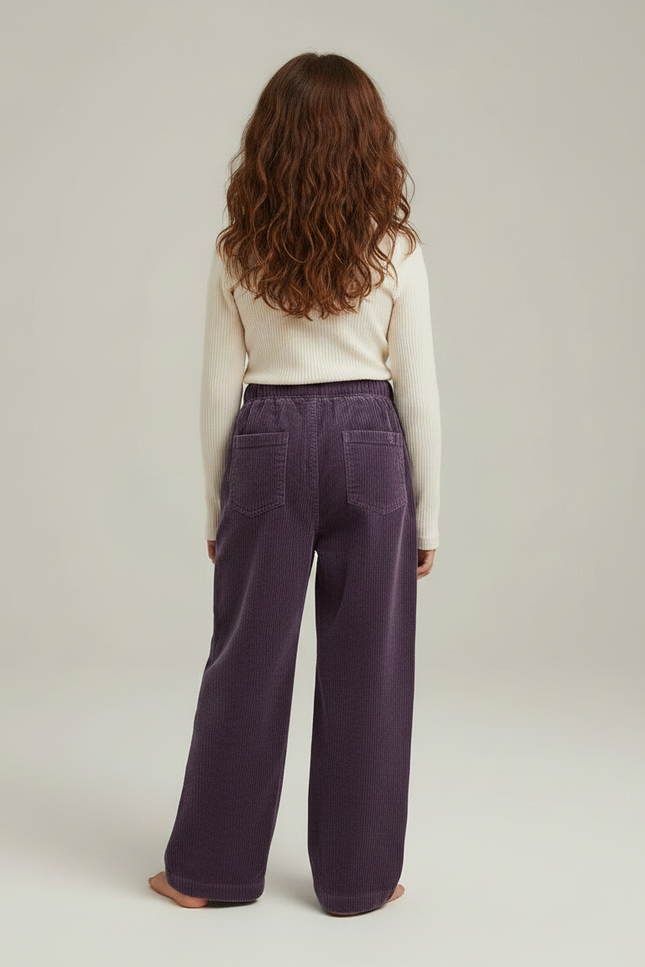 Pantalon Chino Violet Côtelé Ample Décontracté Enfant - Cordé - vue 2