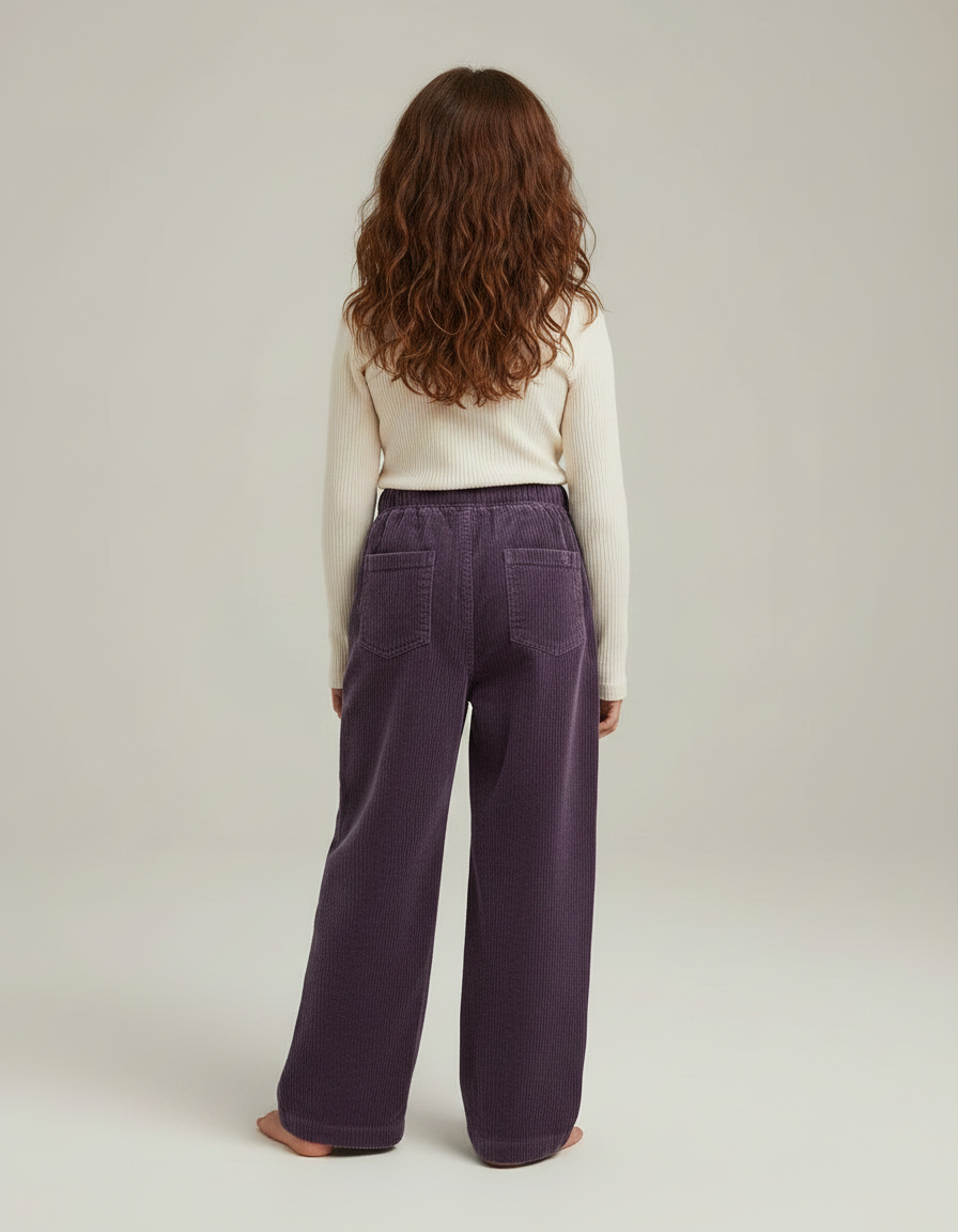 Pantalon Chino Violet Côtelé Ample Décontracté Enfant - Cordé - vue 2