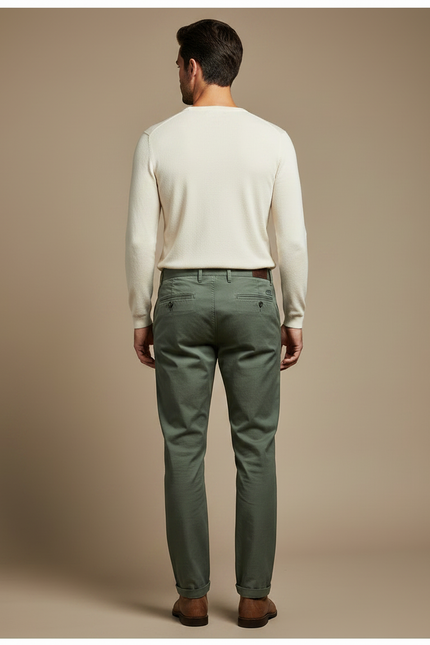 Pantalon Chino Vert Olive Coton Slim Homme - Kaki - vue 2