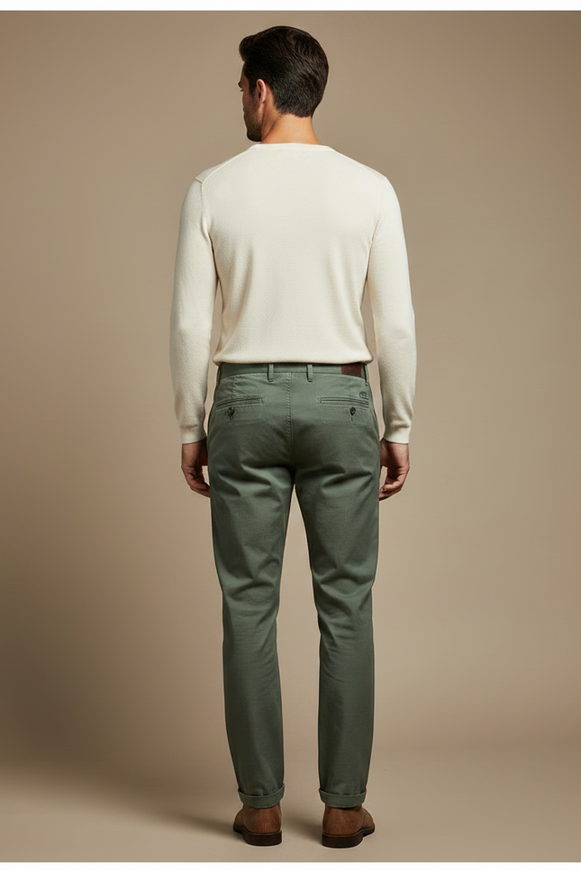 Pantalon Chino Vert Olive Coton Slim Homme - Kaki - vue 2