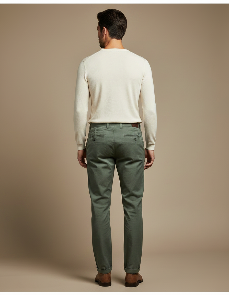 Pantalon Chino Vert Olive Coton Slim Homme - Kaki - vue 2