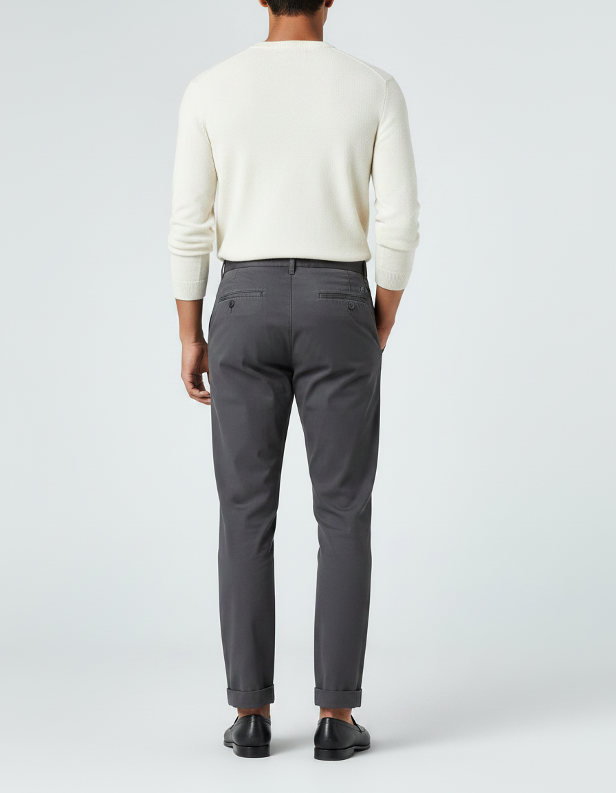 Pantalon Chino Gris Plissé Coton Décontracté Homme - vue 2