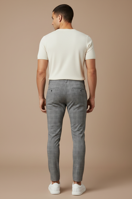 Pantalon Chino Carreaux Homme - Gris Polyester - vue 2
