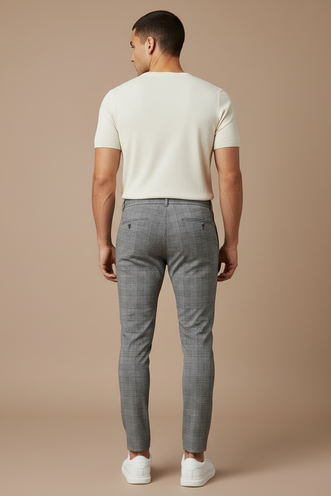 Pantalon Chino Carreaux Homme - Gris Polyester - vue 2