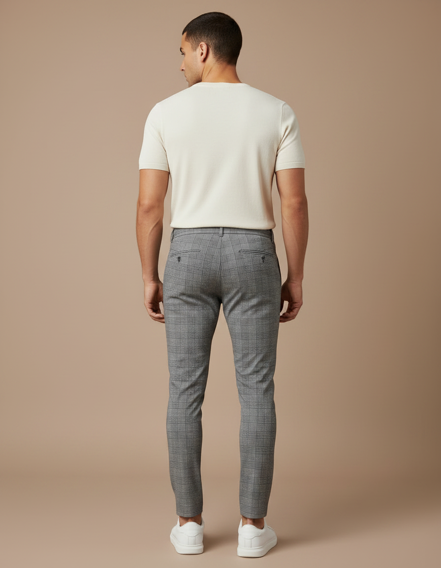 Pantalon Chino Carreaux Homme - Gris Polyester - vue 2
