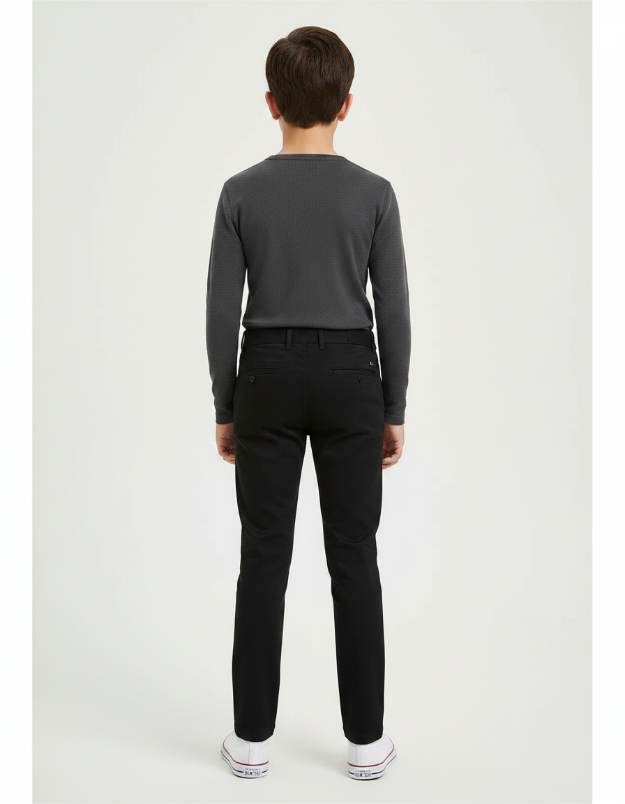 Pantalon Chino Noir Slim Coton Élégant Garçon - vue 2
