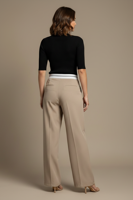 Pantalon Chino Beige Ample Fluide Élégant Femme - Polyester - vue 2