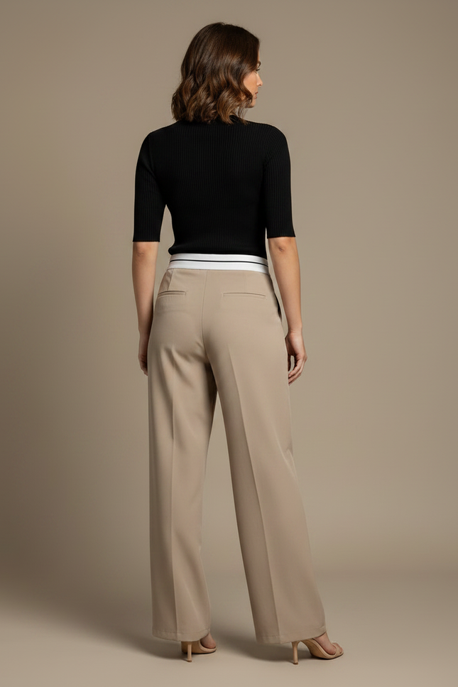 Pantalon Chino Beige Ample Fluide Élégant Femme - Polyester - vue 2
