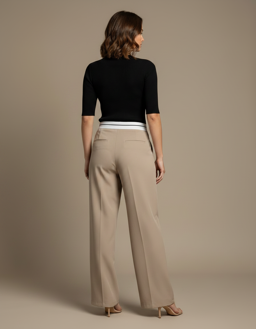 Pantalon Chino Beige Ample Fluide Élégant Femme - Polyester - vue 2