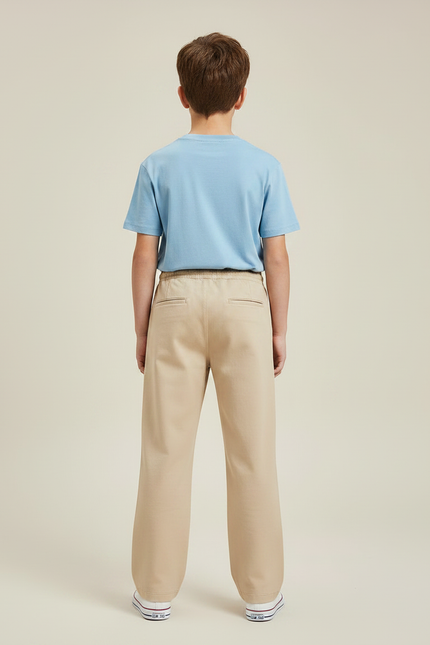 Pantalon Chino Beige Ample Coton Enfant Décontracté Cordon - vue 2