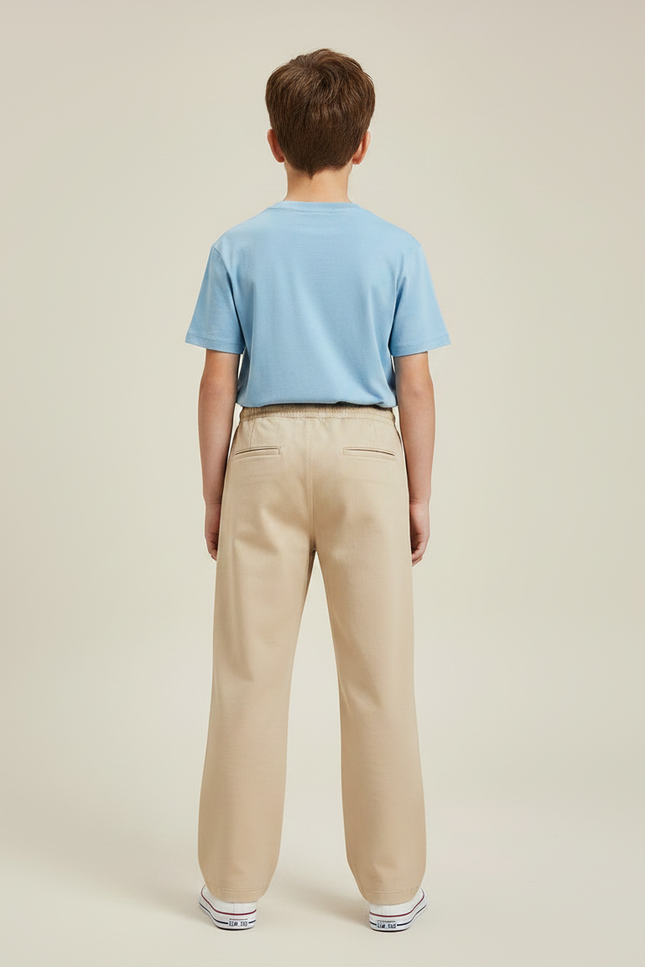Pantalon Chino Beige Ample Coton Enfant Décontracté Cordon - vue 2