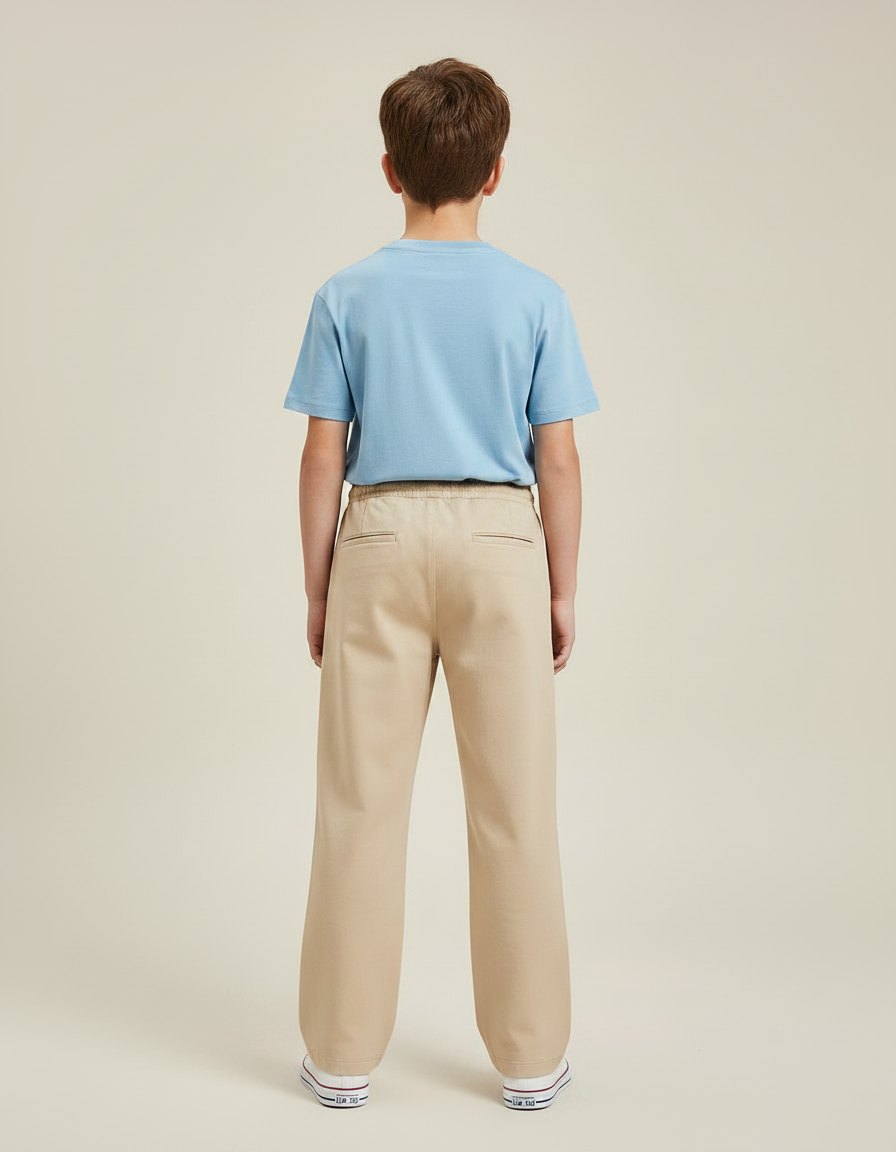 Pantalon Chino Beige Ample Coton Enfant Décontracté Cordon - vue 2
