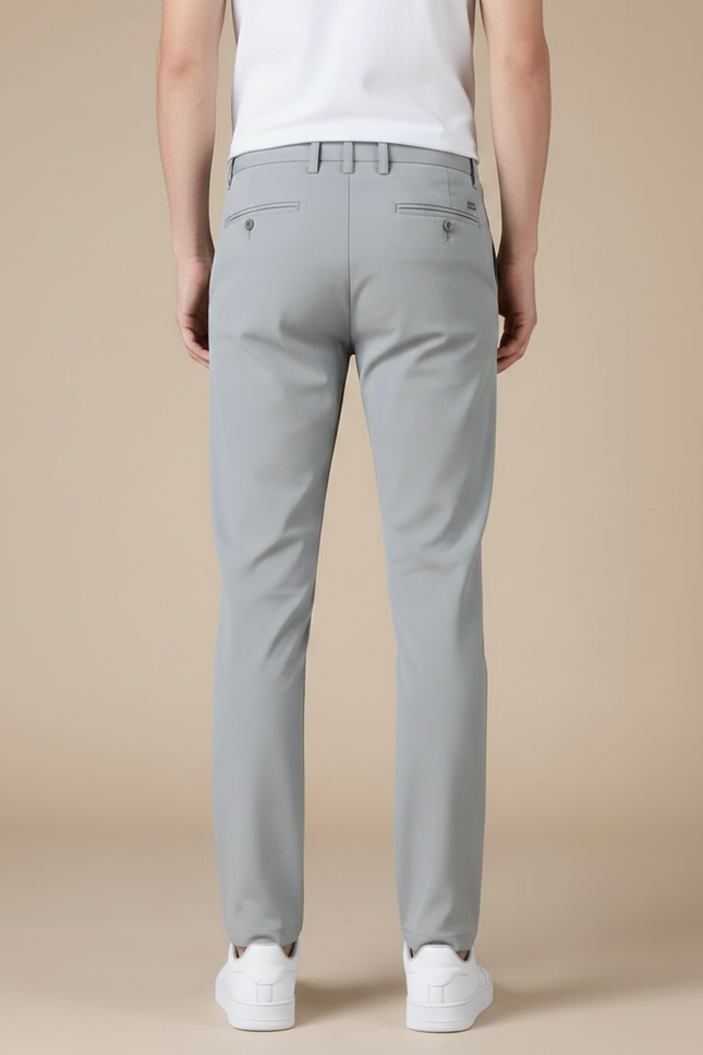 Pantalon Chino Homme Gris Uni Slim Élastique Décontracté - Polyester - vue 2