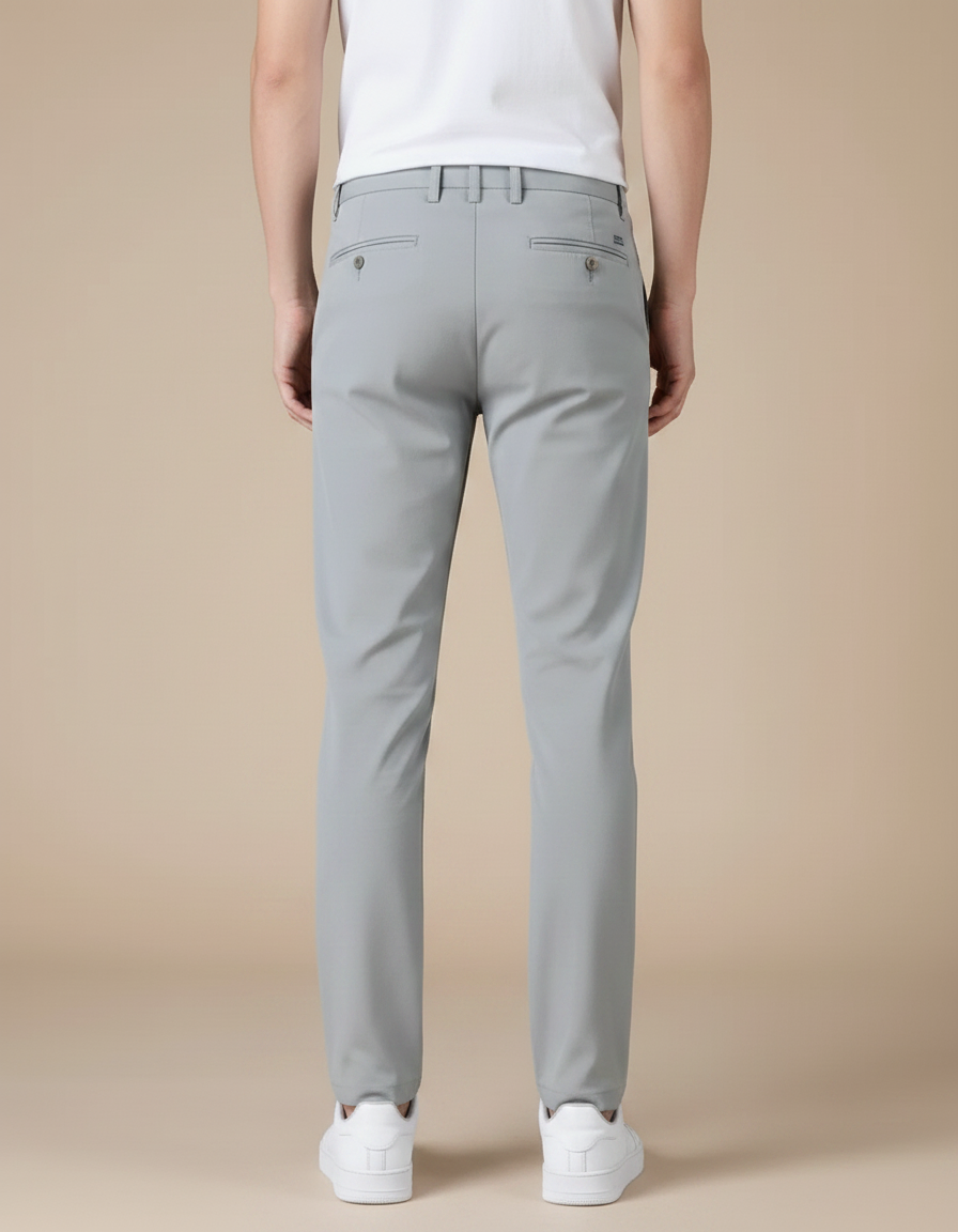 Pantalon Chino Homme Gris Uni Slim Élastique Décontracté - Polyester - vue 2