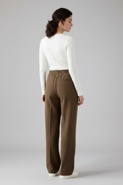 Pantalon Chino Marron Ample Fluide Décontracté Hiver - Polyester - vue 2