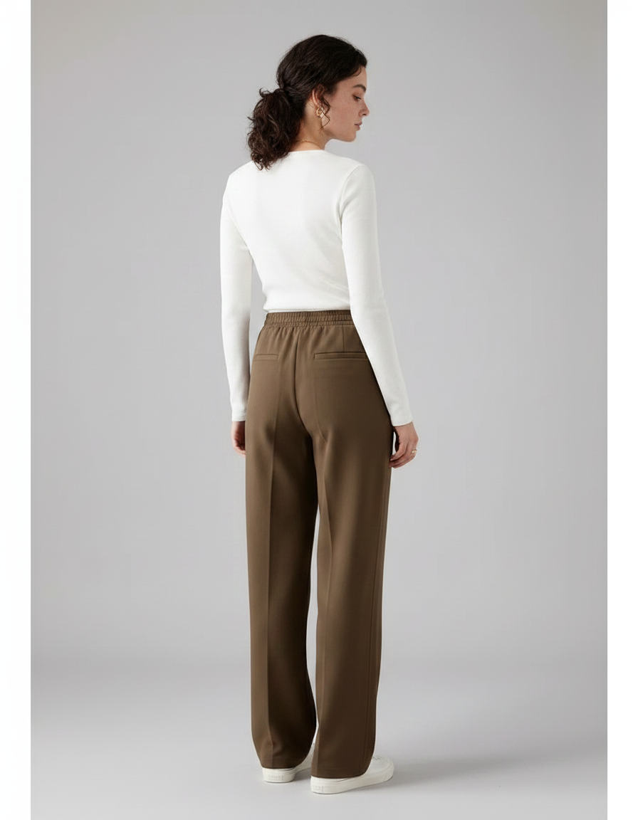Pantalon Chino Marron Ample Fluide Décontracté Hiver - Polyester - vue 2