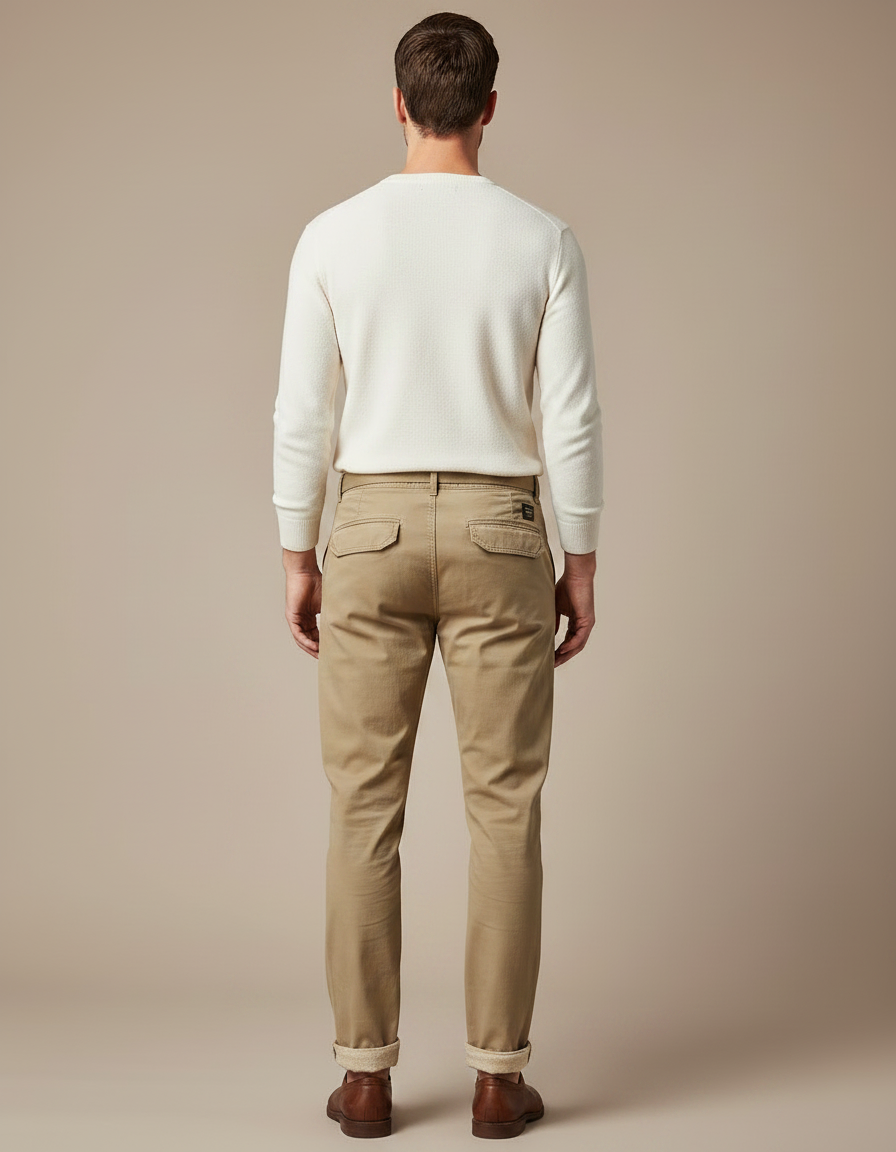 Pantalon Chino Homme Beige Coton Décontracté Ceinturé - vue 2