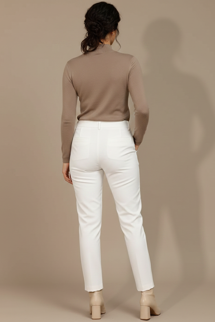 Pantalon Chino Blanc Droit Ajusté Élégant Femme - Gabardine - vue 2