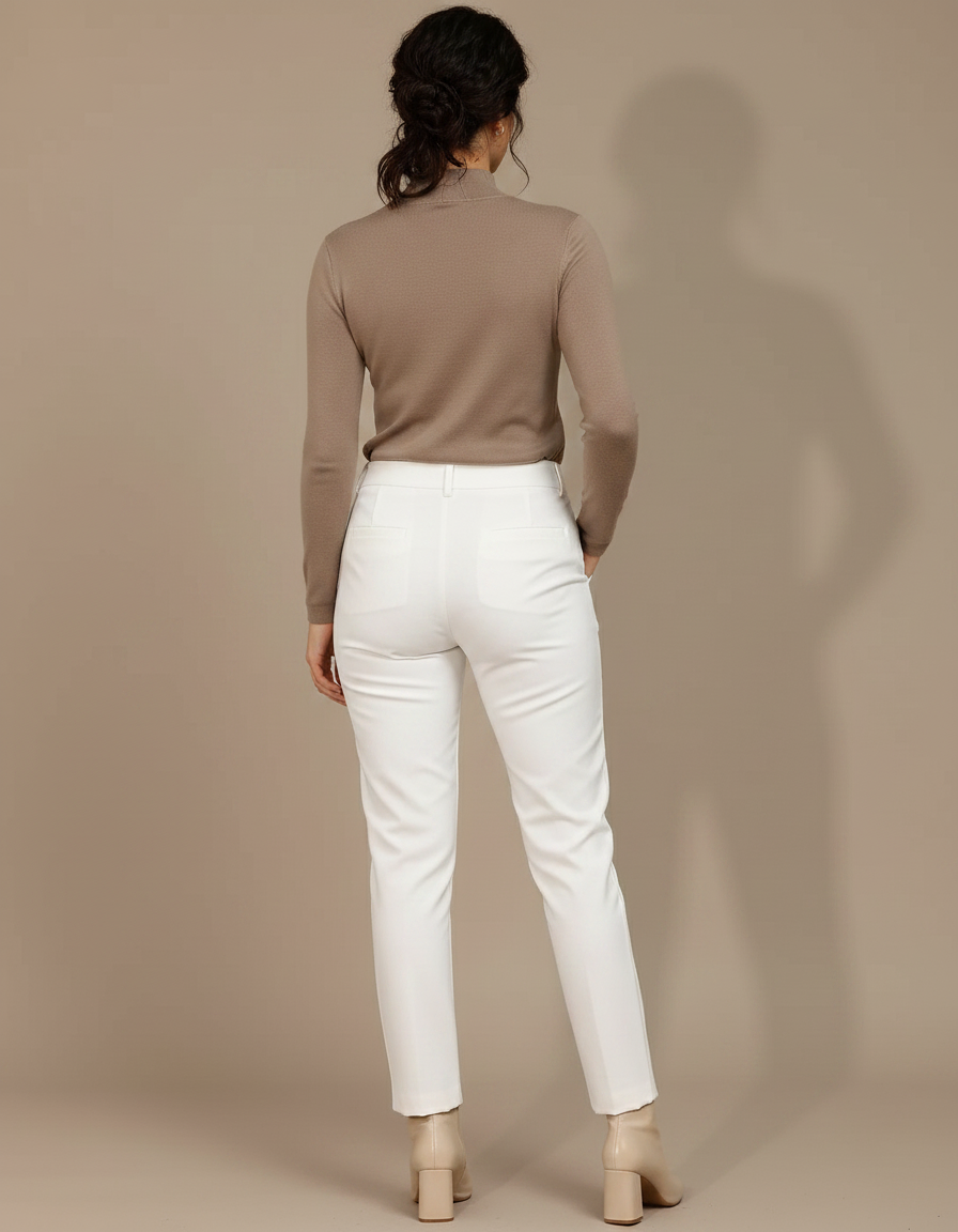 Pantalon Chino Blanc Droit Ajusté Élégant Femme - Gabardine - vue 2