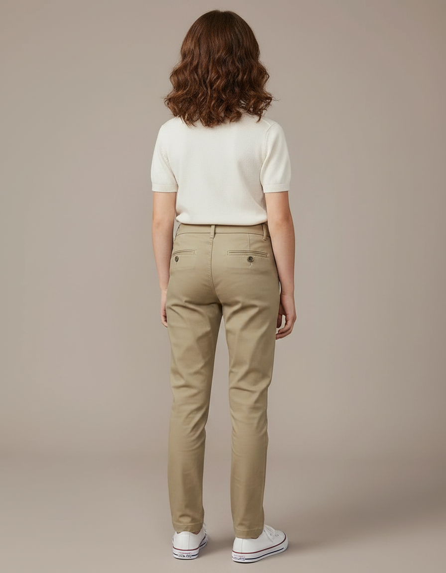 Pantalon Chino Kaki Coton Droit Classique Enfant - vue 2