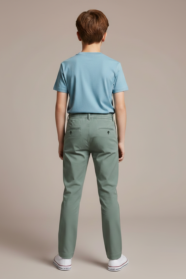 Pantalon Chino Vert Olive Stretch Décontracté Enfant - Polyester - vue 2