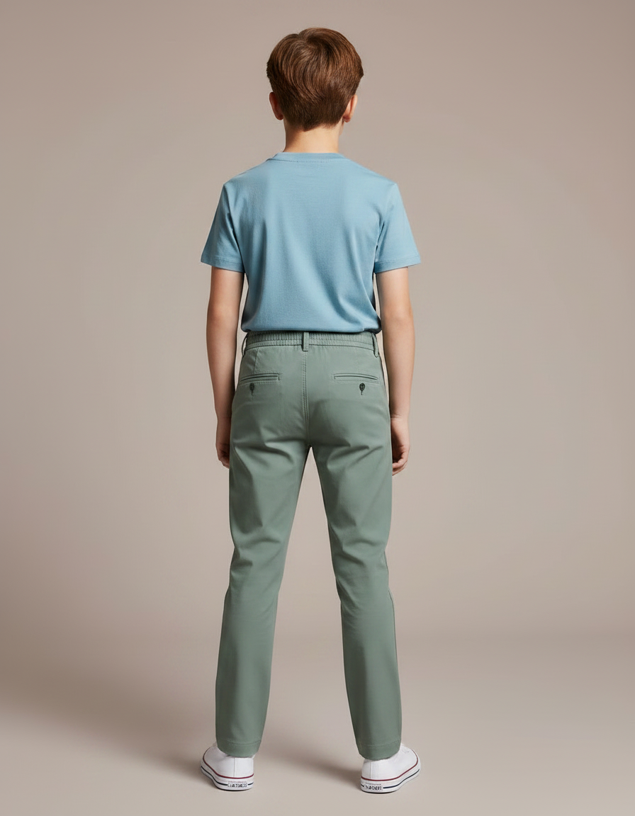 Pantalon Chino Vert Olive Stretch Décontracté Enfant - Polyester - vue 2