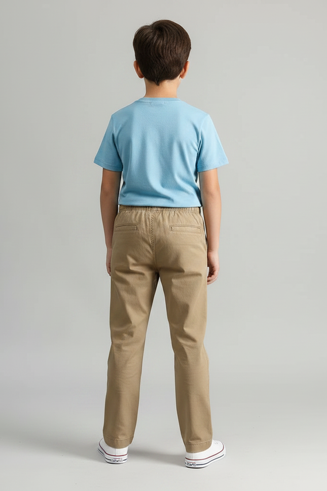 Pantalon Chino Kaki Coton Décontracté Elastique Garçon - vue 2