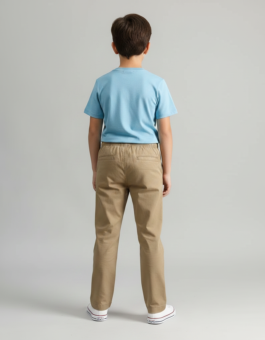 Pantalon Chino Kaki Coton Décontracté Elastique Garçon - vue 2