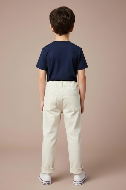 Pantalon Chino Écru Coton Droit Enfant Décontracté - Beige - vue 2