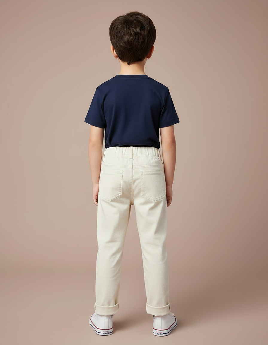 Pantalon Chino Écru Coton Droit Enfant Décontracté - Beige - vue 2