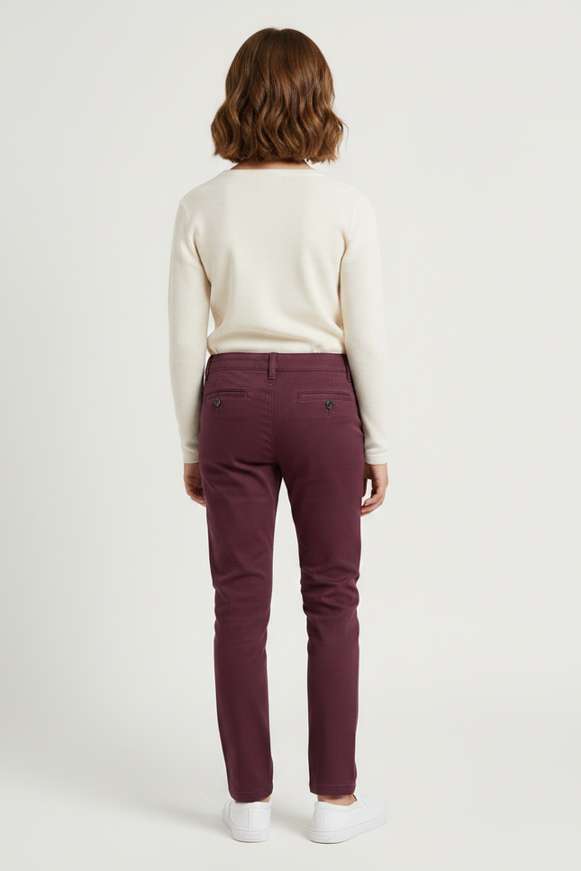 Pantalon Chino Bordeaux Coton Ajusté Fille - vue 2