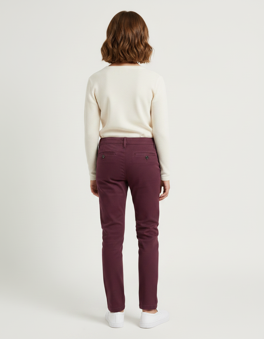 Pantalon Chino Bordeaux Coton Ajusté Fille - vue 2