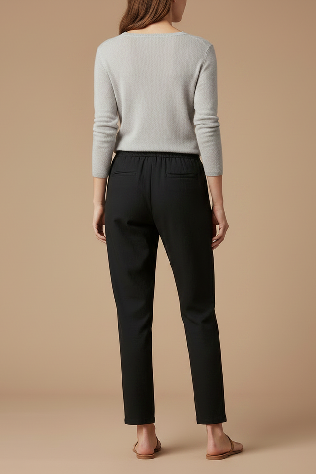 Pantalon Chino Noir Cordon Décontracté Femme Fluide - Polyester - vue 2