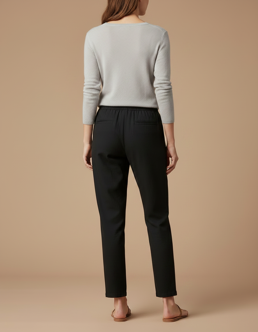 Pantalon Chino Noir Cordon Décontracté Femme Fluide - Polyester - vue 2