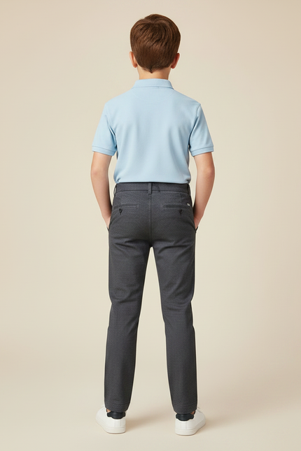Pantalon Chino Gris Foncé Motif Micro Carreaux Garçon - Gabardine - vue 2