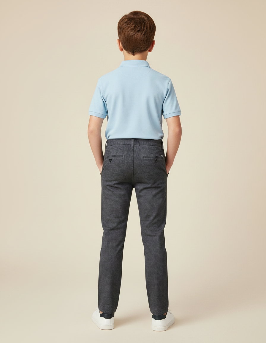 Pantalon Chino Gris Foncé Motif Micro Carreaux Garçon - Gabardine - vue 2
