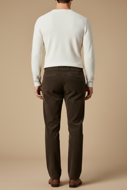 Pantalon Chino Marron Côtelé Droit Homme Élégant - Cordé - vue 2