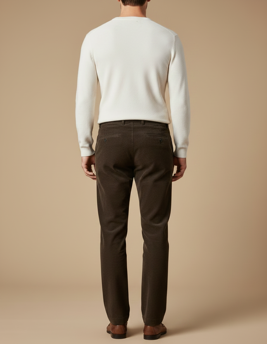 Pantalon Chino Marron Côtelé Droit Homme Élégant - Cordé - vue 2