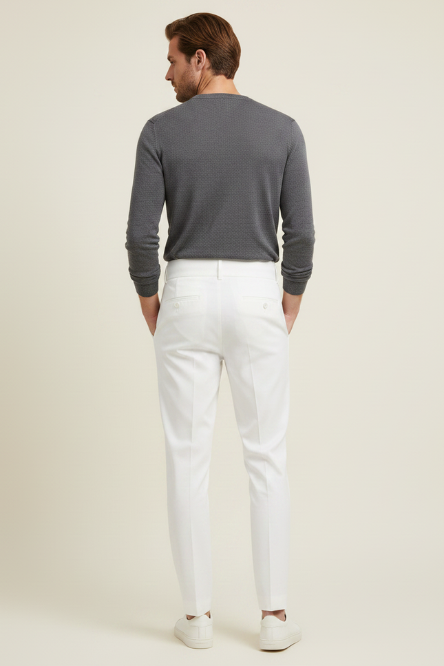 Pantalon Chino Blanc Taille Haute Plissé Droit Élégant Homme - Gabardine - vue 2