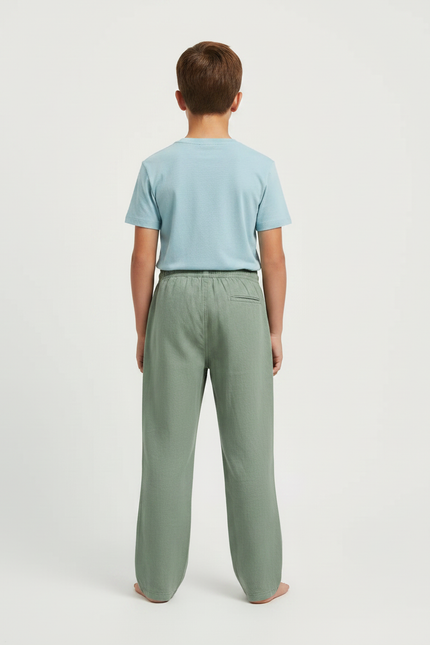 Pantalon Chino Vert Ample Coton Enfant Décontracté - Lin - vue 2