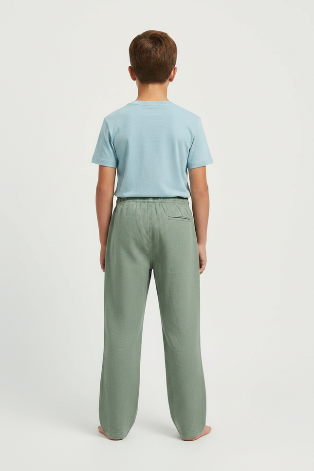 Pantalon Chino Vert Ample Coton Enfant Décontracté - Lin - vue 2